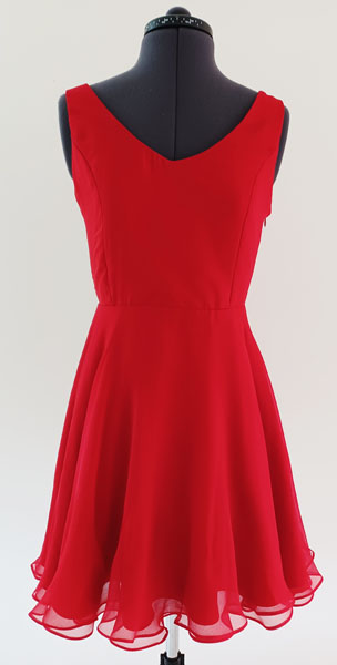 Double layered red silk chiffon dress