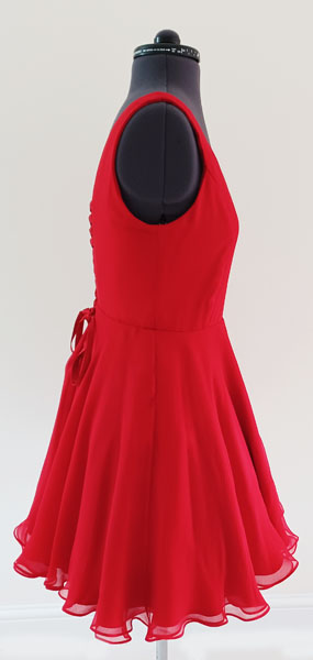 Double layered red silk chiffon dress