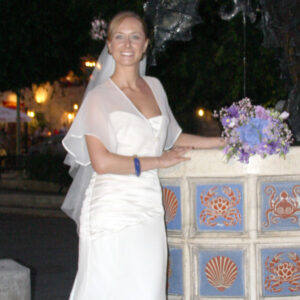 Bespoke wedding dress in London with handmade silk flowers