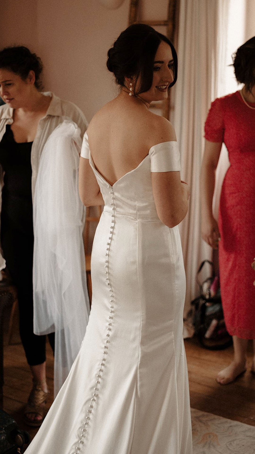 Bespoke silk crepe back satin wedding dress