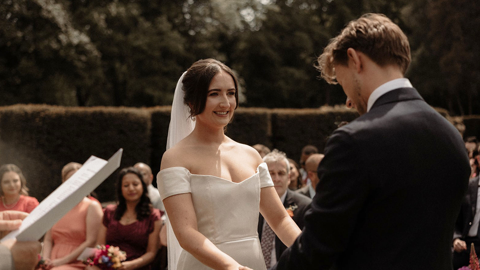 Bespoke silk crepe back satin wedding dress