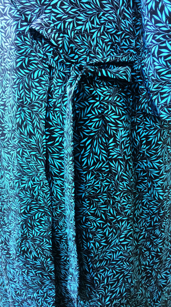 Overlapped dress in blue green willow wood printed pattern